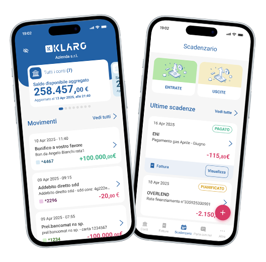 Anteprima dell'app mobile Klaro su più dispositivi